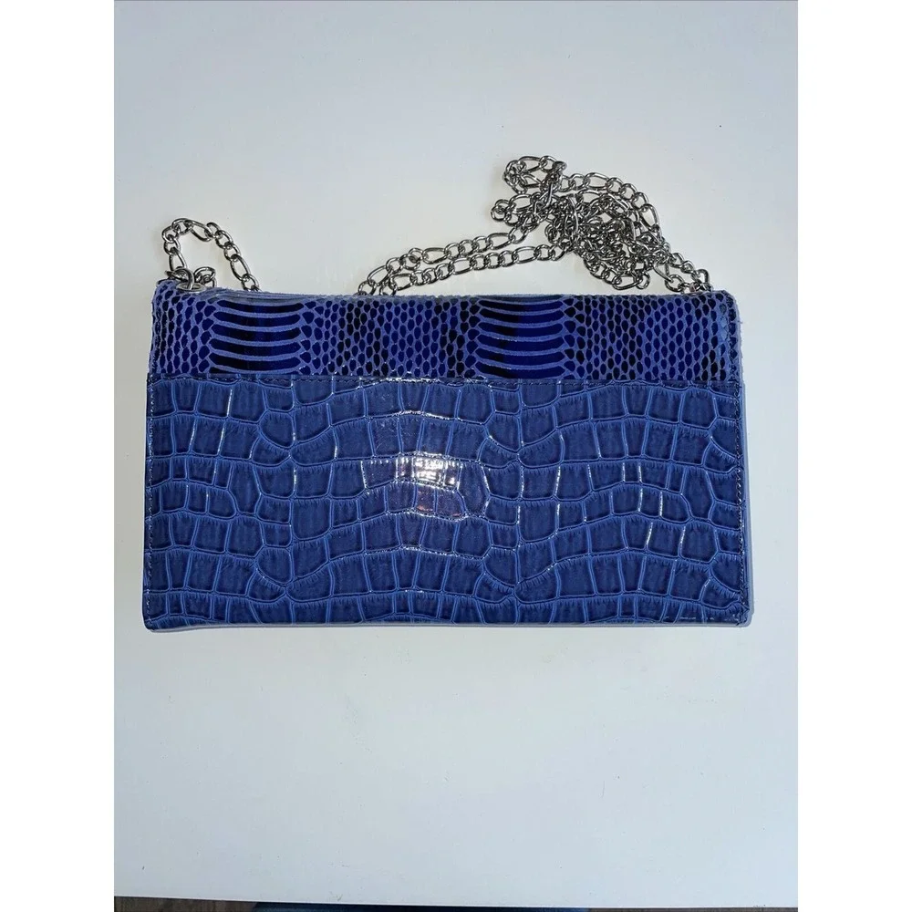 White House Black Market Blue Clutch Wallet Purse Bag  Chain Faux Croc Y2K Party - Picture 2 of 4